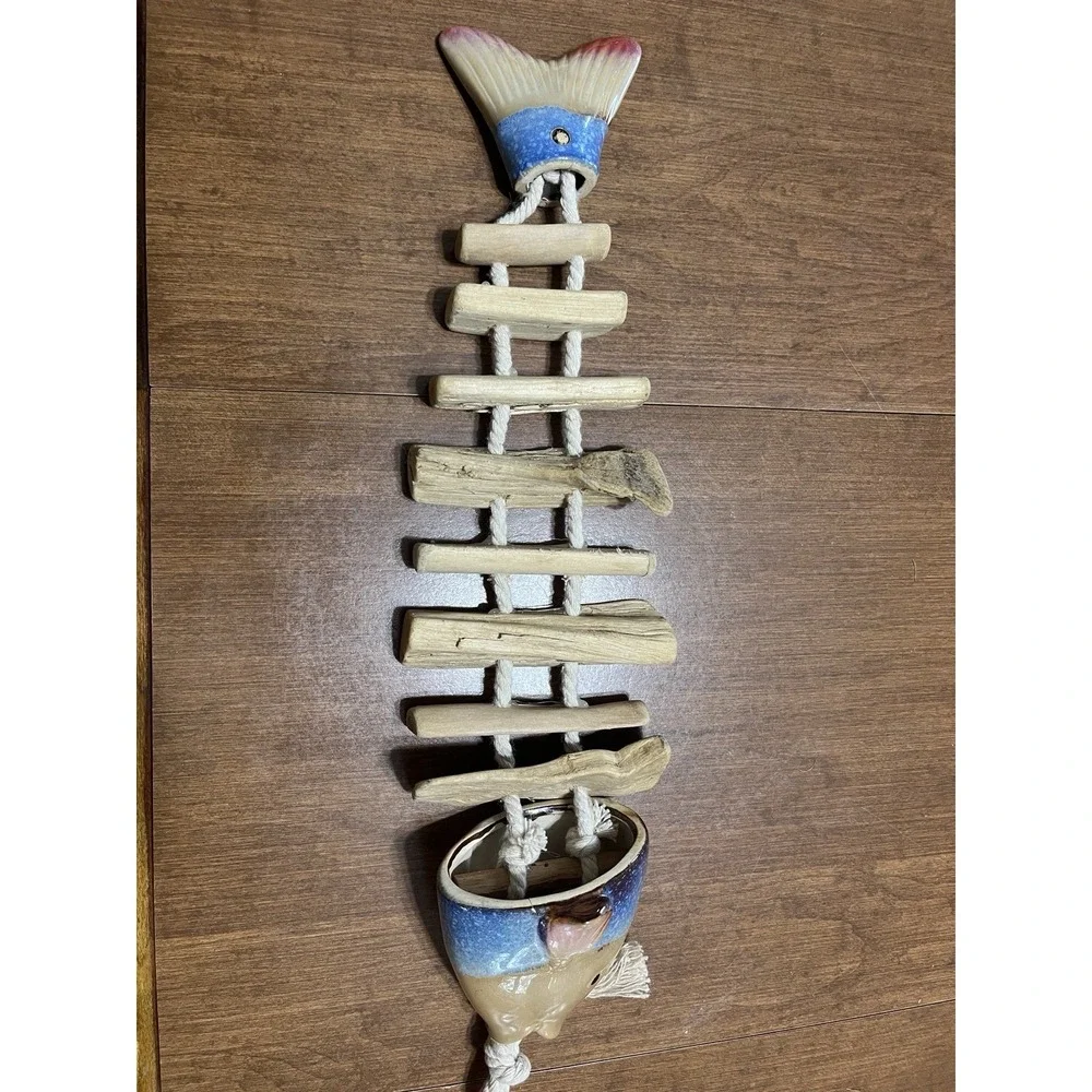 Hanging Pottery Ceramic Driftwood Fish Sculpture Beach Lakehouse Decor 16
